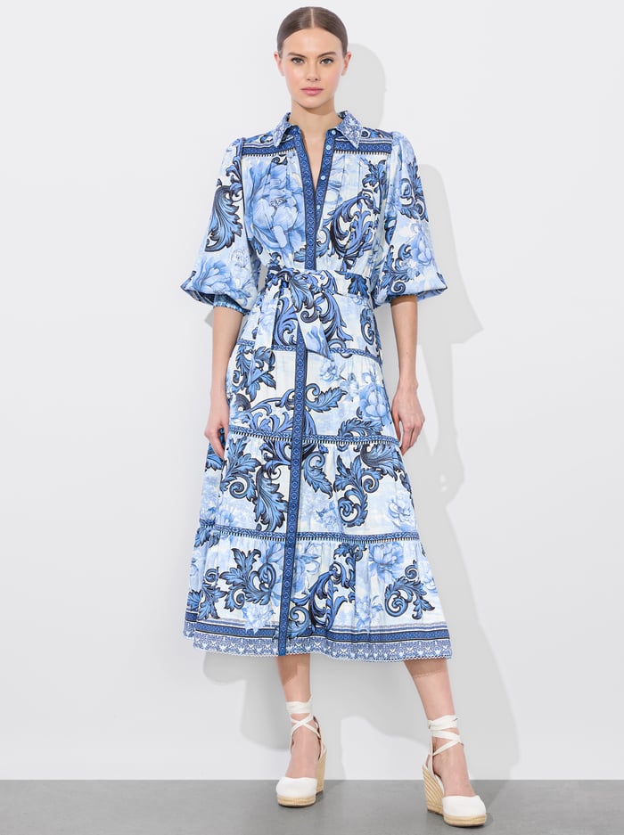 GENEVA MIDI DRESS - SCROLL SYMPHONY - Alice And Olivia