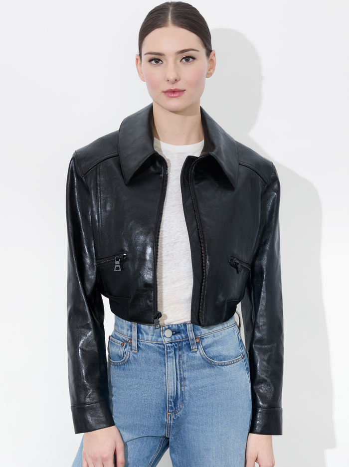 HYDE CROPPED VEGAN JACKET - BLACK - Alice And Olivia